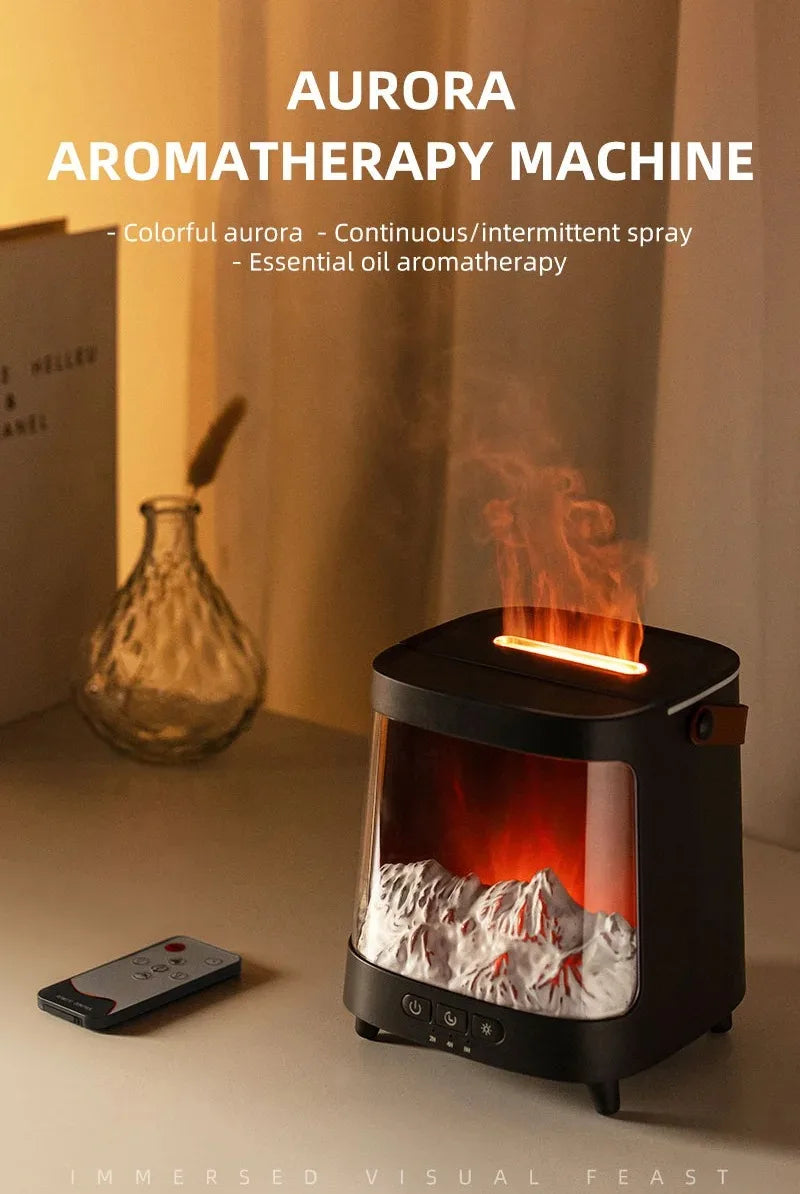 D631 Aurora Flame Humidifier Essential Oil Diffuser 200ml LED Light Remote Control Timing Spray USB-C