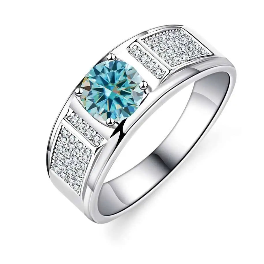 TY Classic Men's 1.0 Carat Real Moissanite white Ring 18K White Gold D Color Diamond Engagement Wedding Fine Jewelry Gift