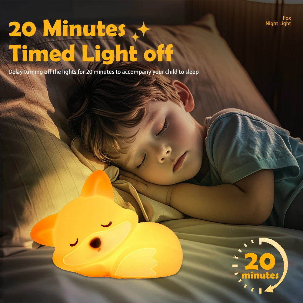 Cute Silicone Squishy Night Lamp Fox Rabbit Dimmable Nursery Nightlight Rechargeable Timing Bedside Table Lamp With Touch Sensor