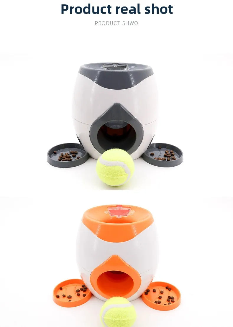 2 in 1 Dog Pet Interactive Toy Tennis Ball Launcher Automatic Throwing Training Reward Machine Fun Feeding Machine Pet Supplies