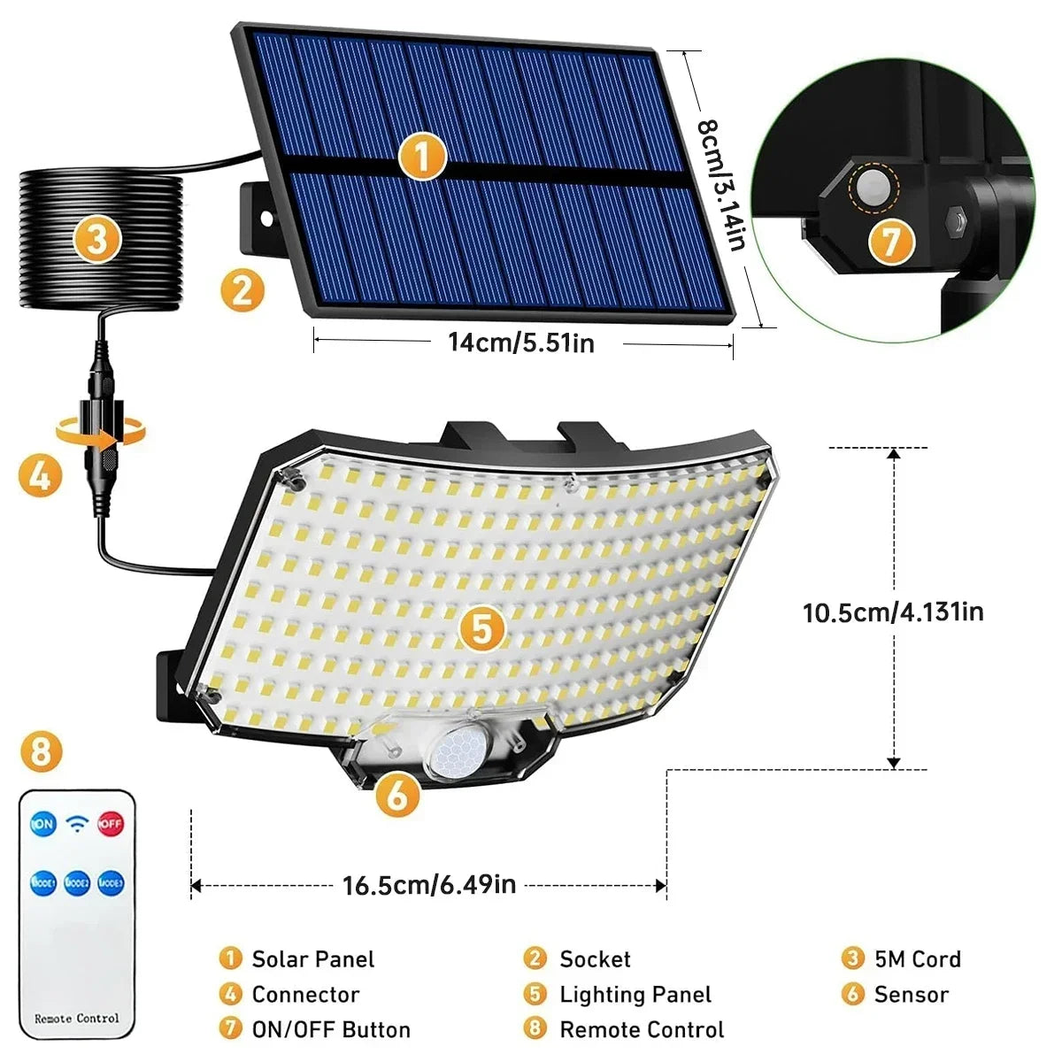 1-2pcs Super Bright 234LED Solar Light, IR Sensor Street Light, Decorative Wall Light, Multiple Switch Modes with Remote Control