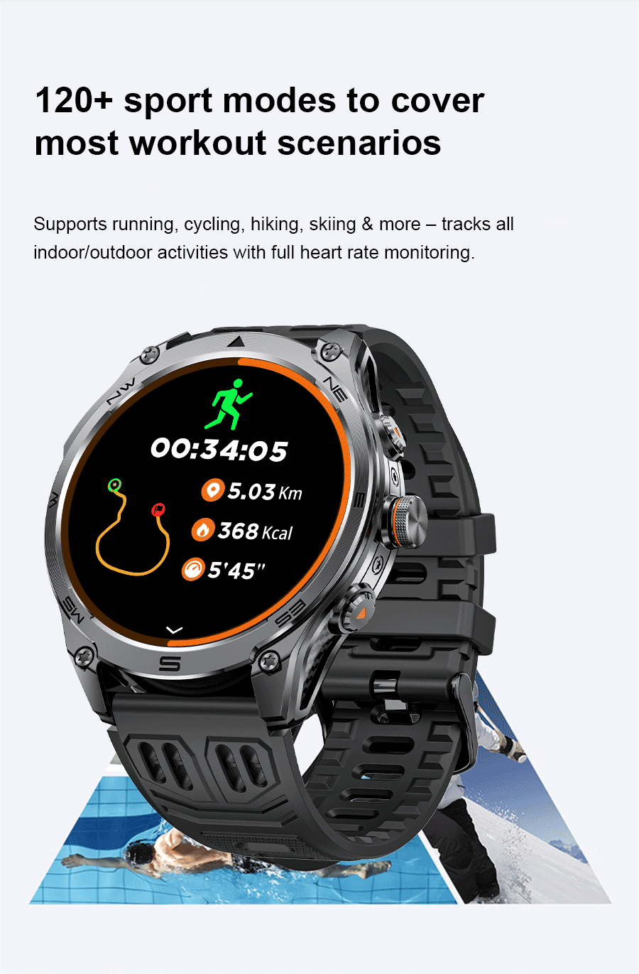 2025 New GPS SmartWatch 1000Mah Battery Compass 10ATM Waterproof Tactics Sport Flashlight BT call Smart Watch For Men For xioami