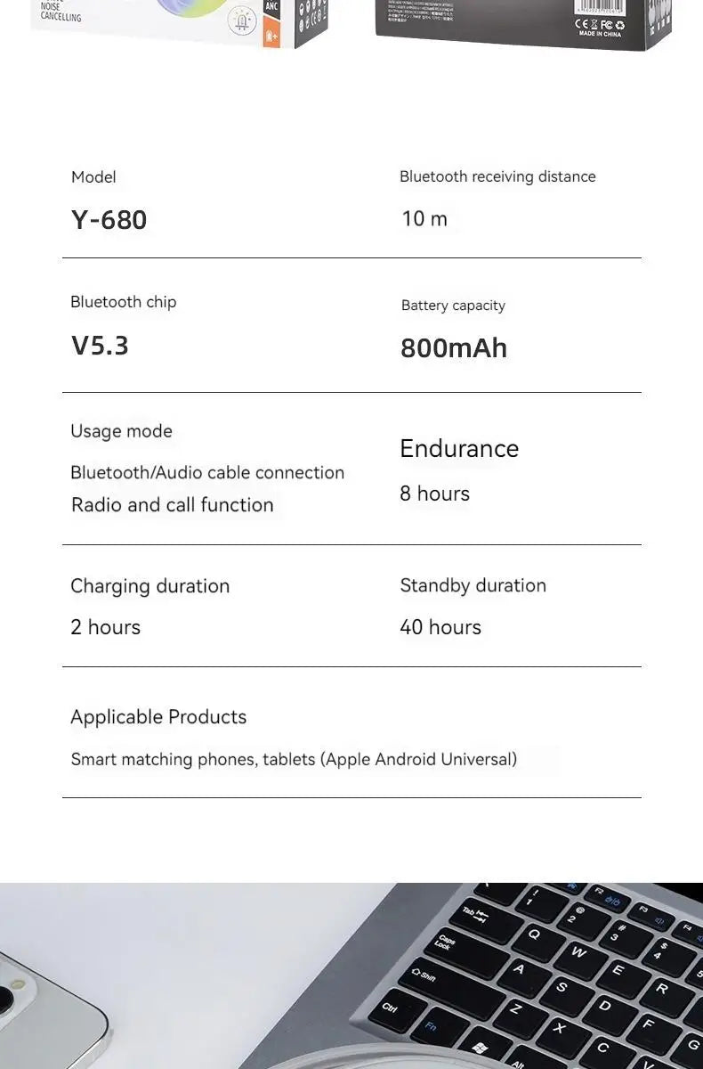 Gamer Wireless Bluetooth Headphones RGB Flowing Colorful Lamp Head Earphone Hifi Stereo Noise Reduction Gaming Headsets With Mic