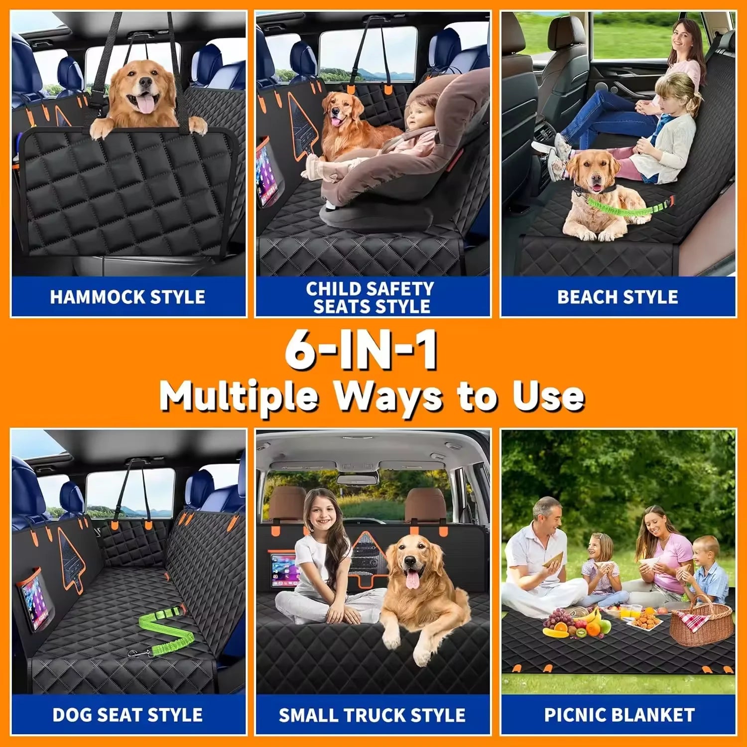 Pet Car Seat Cover, for Rear Seat Hard Bottom 137x147CM Cm, Waterproof and Easy To Clean, for Dog Car Back Pad Pet Cover