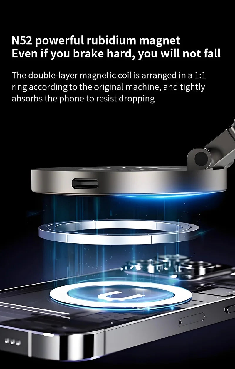 15W Metal Vacuum Suction Magnetic Wireless Charger Mount 360° Rotatable Compatible with  Smartphones, for Car Gym Bathroom Mirro