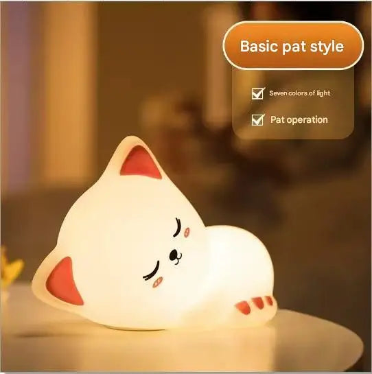 7 Colors Timer Kid Night Light Silicone Nightlight Baby Nursery Rechargeable Cute Cat Lamp For Birthday Gift Kawaii Kitten Decor
