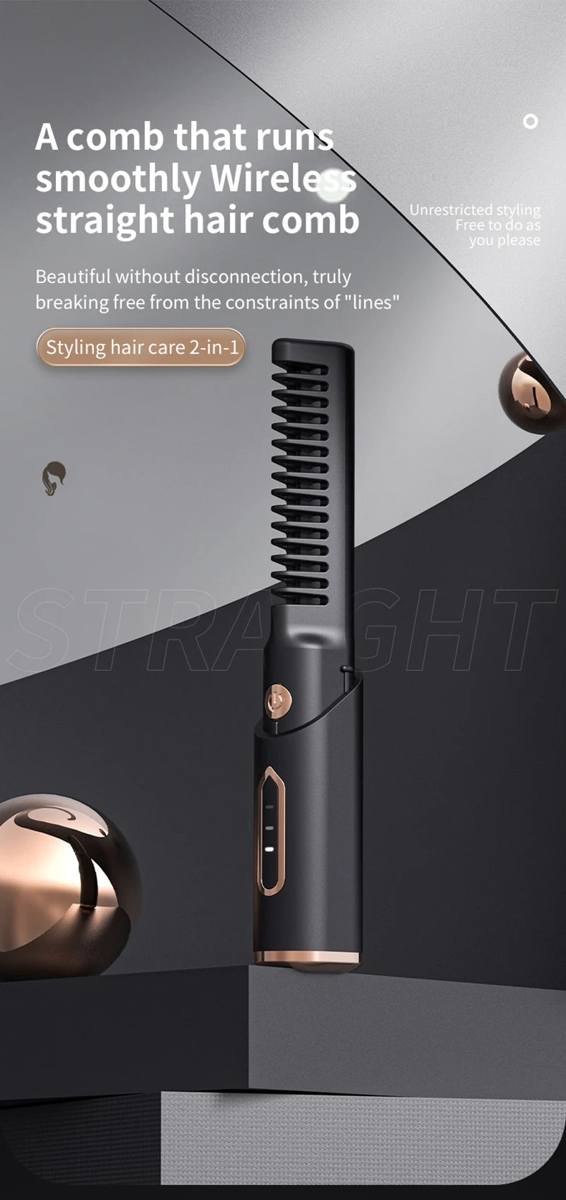 Portable Wireless Electric Hair Brush Heating Hair Straightener  2 IN 1 Home Travel Womem Anti-scalding Hair Straight Curly Comb