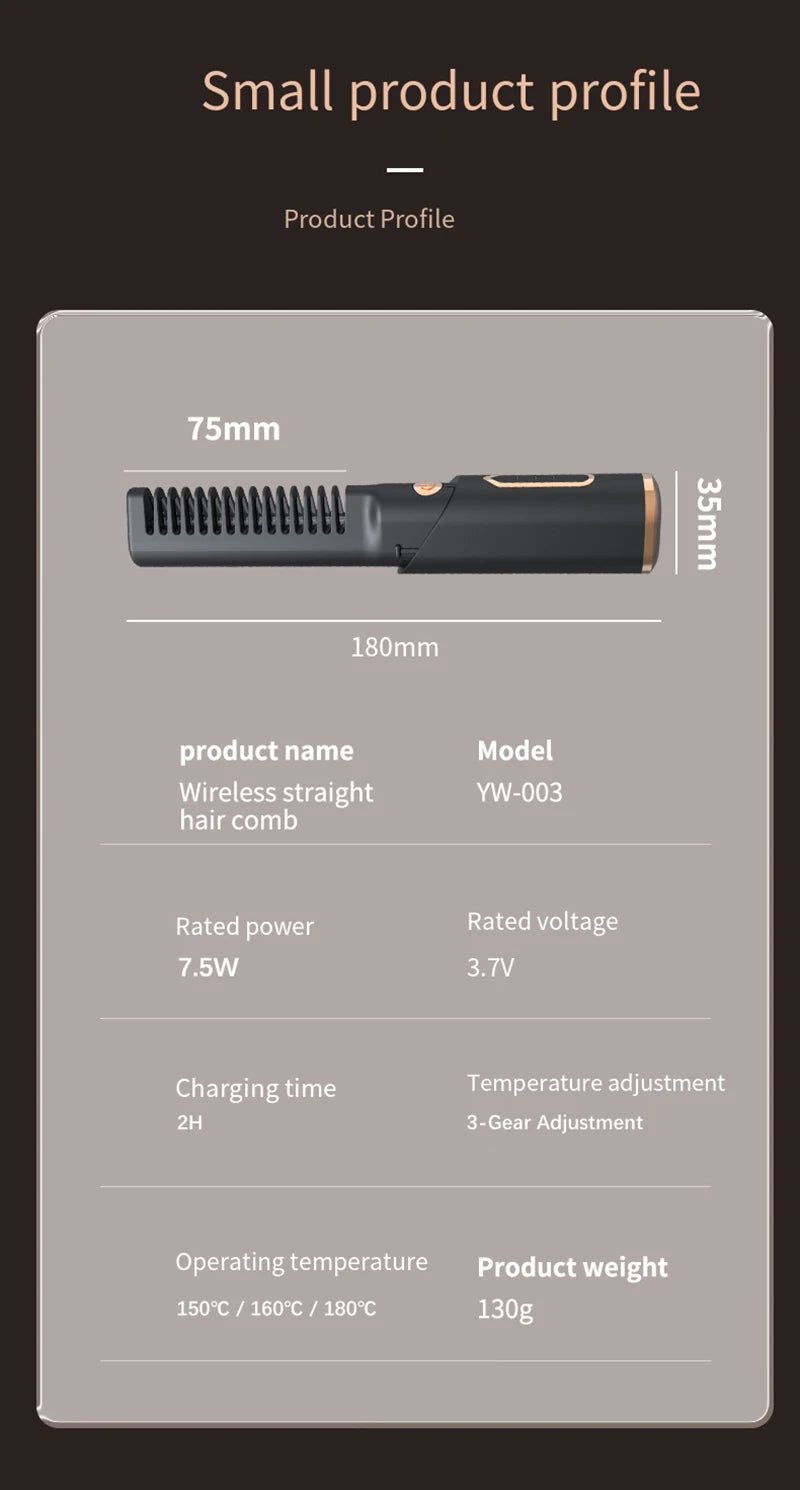 Portable Wireless Electric Hair Brush Heating Hair Straightener  2 IN 1 Home Travel Womem Anti-scalding Hair Straight Curly Comb