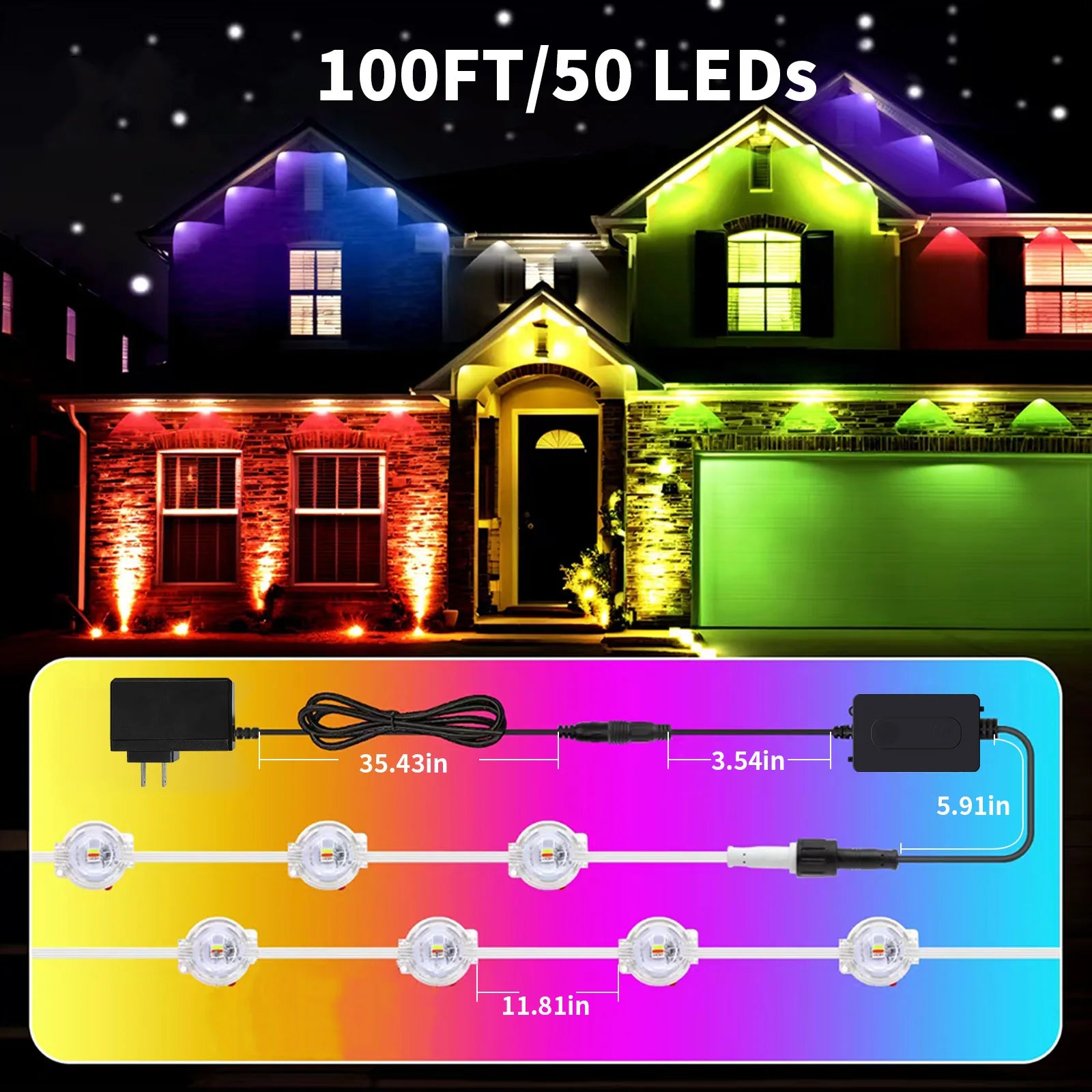 Permanent Eaves LED Smart Outdoor RGB Blueto LED Light for House with Remote Full House Eaves Light Party Christmas Holiday Deco