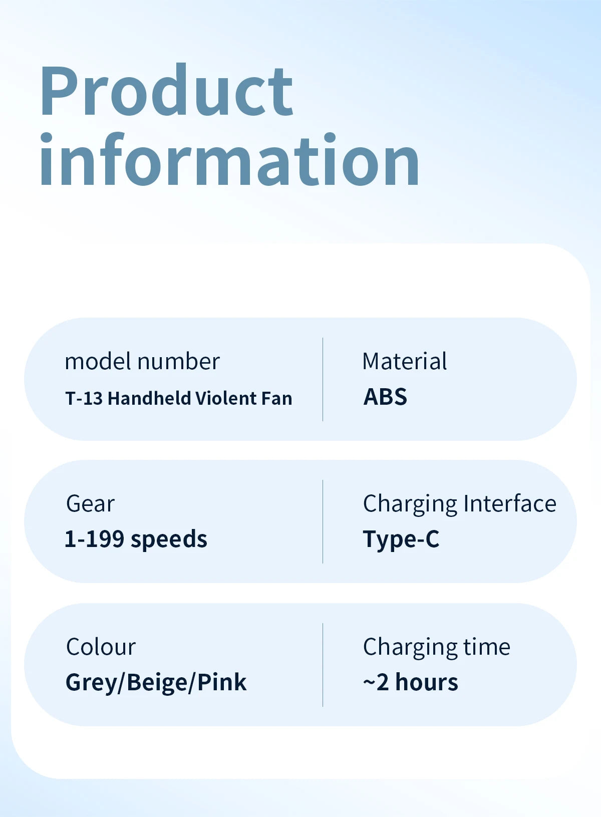 Handheld high-speed fan mini portable air conditioner with six fans and 199 levels of infinite adjustment