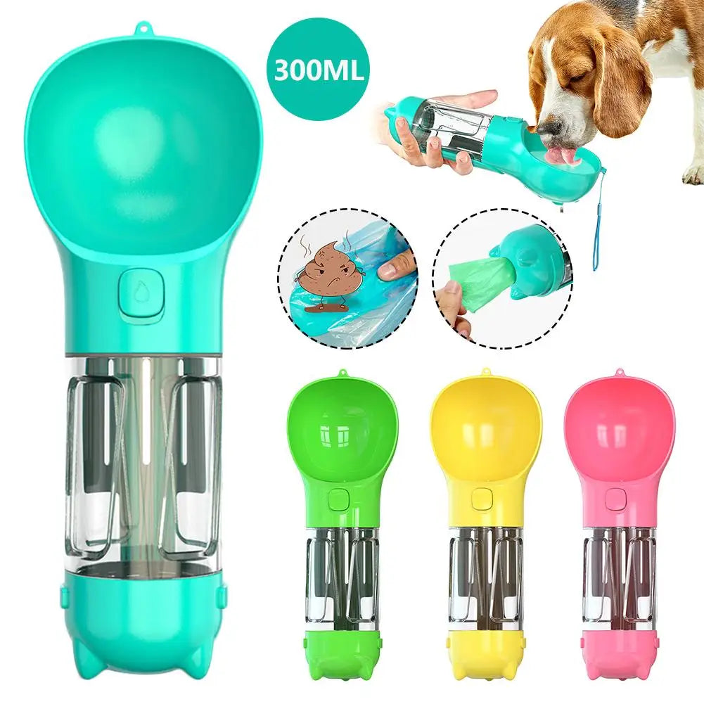 3-in-1 Portable Dog Travel Leak-Proof Dog Water Bottle Food Feeder Pet Waste Bag Dispenser Outdoor Essentials for Dogs & Puppies