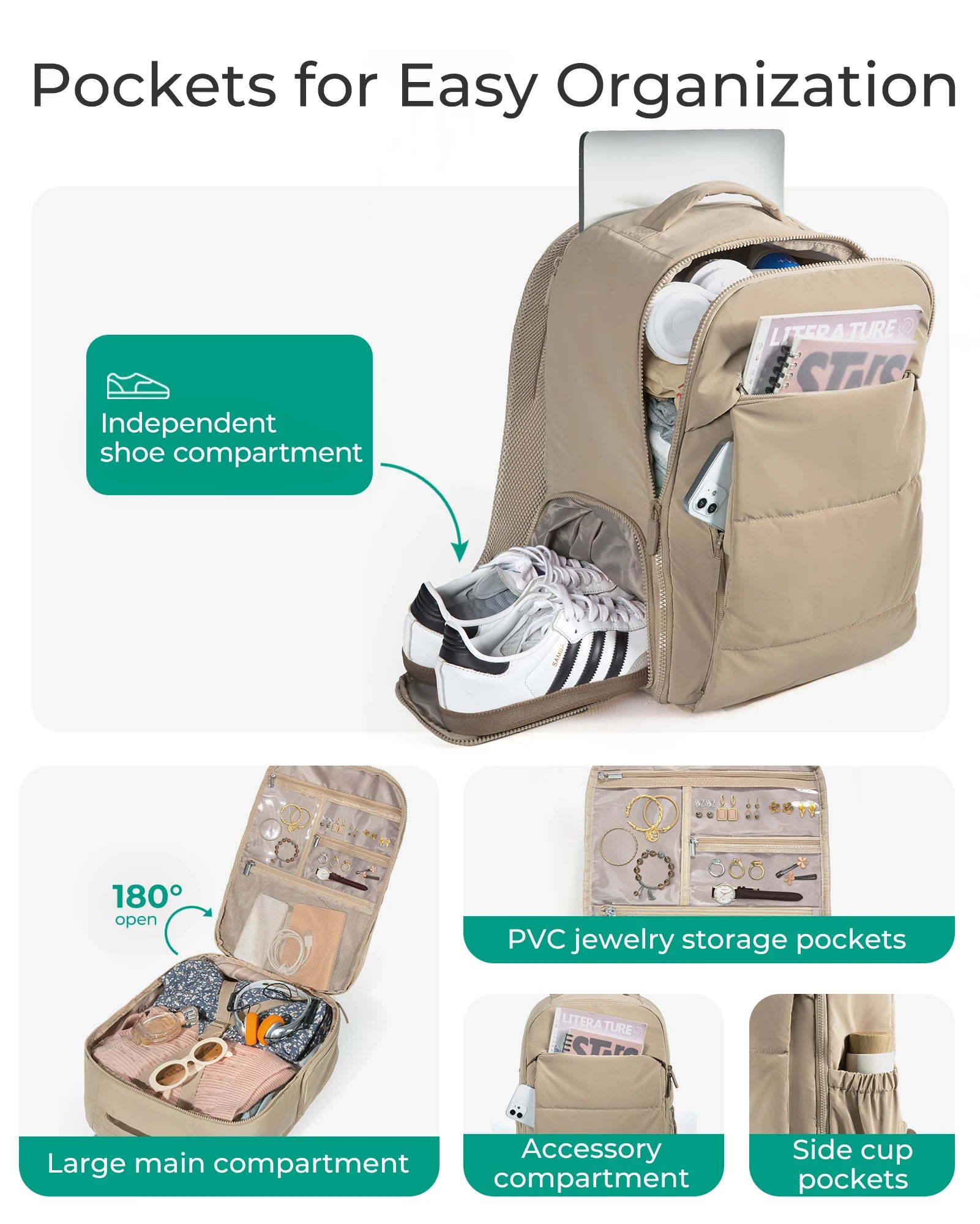 BAGSMART Women's Backpack Airline Approved Carry On with Shoe Compartment Fits 15.6" Laptop Water-Resistant Travel Backpack