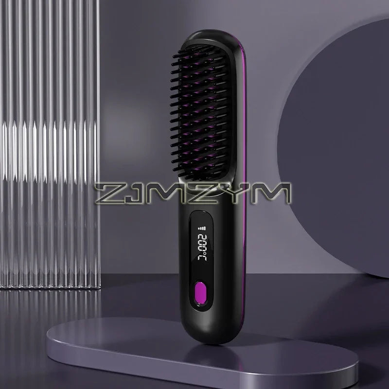 20Seconds Quick Heat Hair Straighter Liquid Crystal Cordless Straight Comb Anti-Scald Styling Brush Negative Ion Curly Hair Tool