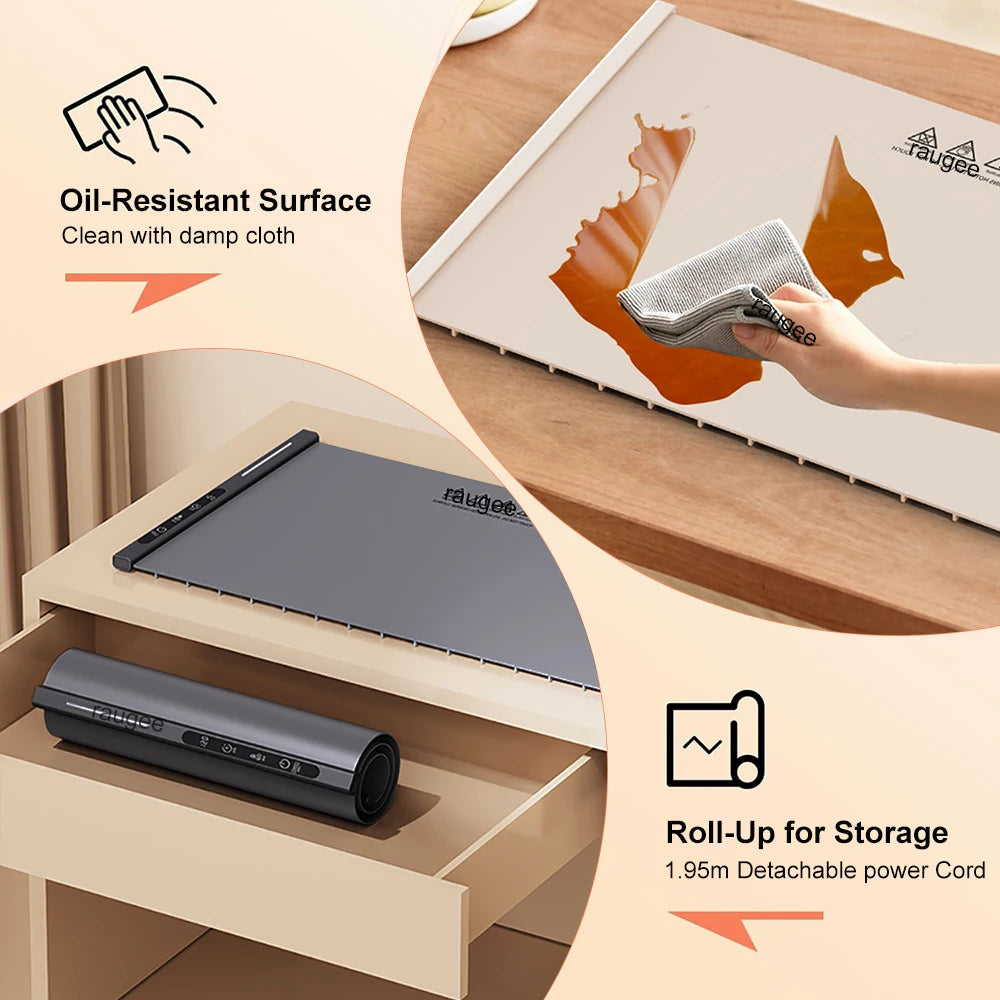 Electric Warming Tray Food Warmer Foldable Food Warming Mat Silicone Electric Food Plate Warmer with 8 Adjustable Temperature