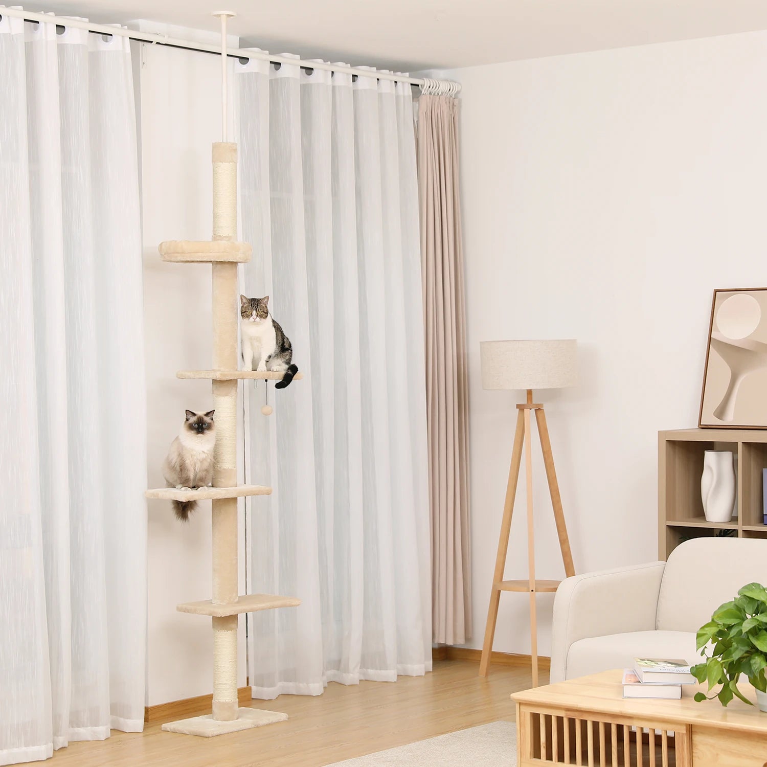 Adjustable Height Cat Tree for Indoor, Floor to Ceiling Cat Tower with Scratching Posts, Cat Scratcher Furniture, Kitten Toys