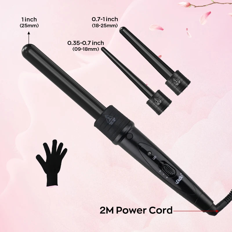 Interchangeable Curling Wand Set with Adjustable Temperature & PTC Heater Professional Hair Curling Iron for Salon Home Travel