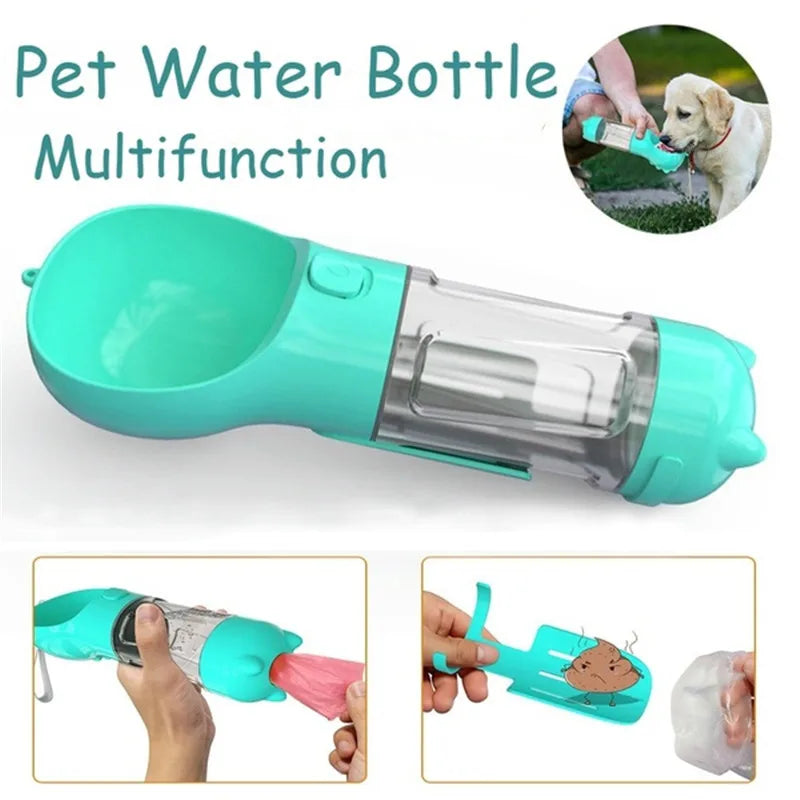 3-in-1 Portable Dog Travel Leak-Proof Dog Water Bottle Food Feeder Pet Waste Bag Dispenser Outdoor Essentials for Dogs & Puppies