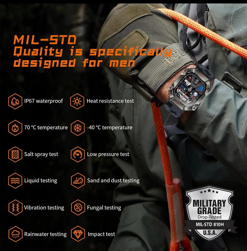 GEJIAN GPS Military Smart Watch Men For Android IOS Ftiness Watches Ip68 Waterproof 2.0'AI Voice Bluetooth Call Smart Watch