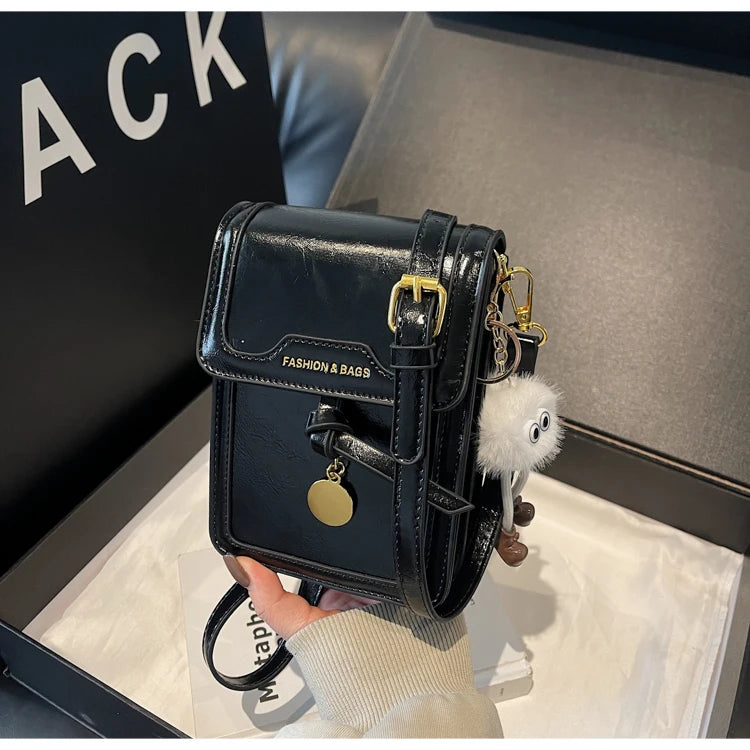 Women's Burgundy Crossbody Bag 2025 Fashion New PU Leather Square Texture Glossy Shoulder Packs Versatile Phone Lipstick Bags