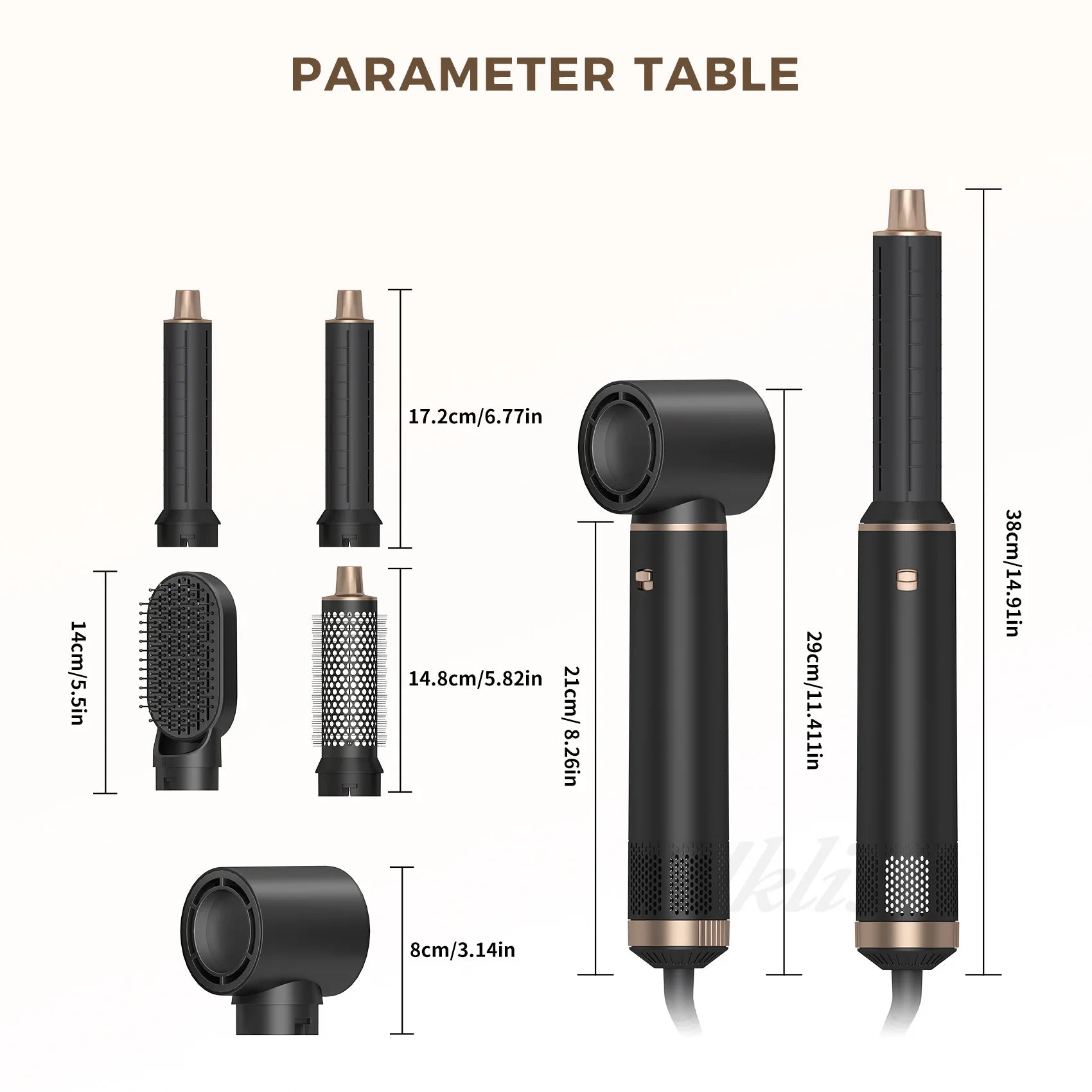 5-in-1 Air Blower Brush Hair Styler Ionic Hot Air Brush Curler & Straightener 1000W Detachable Heads Diffuser Salons Hair Tools