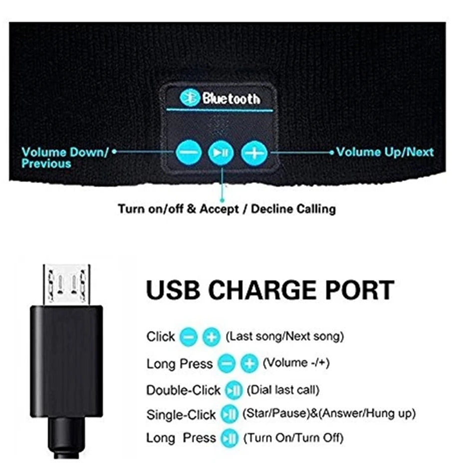 Bluetooth Earphone Music Hat Winter Wireless Headphone Cap Headset Mic Outdoor Cycling Hiking Knitted Hat