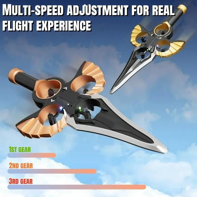 RC Flying Sword Glider Drone with Hand Wave & Controller Mode, 3-Speed Stunt Plane for Kids,Teens & Adults,LED Lights,Aerial Fun