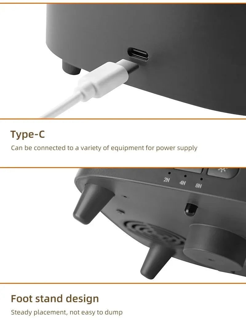 D631 Aurora Flame Humidifier Essential Oil Diffuser 200ml LED Light Remote Control Timing Spray USB-C