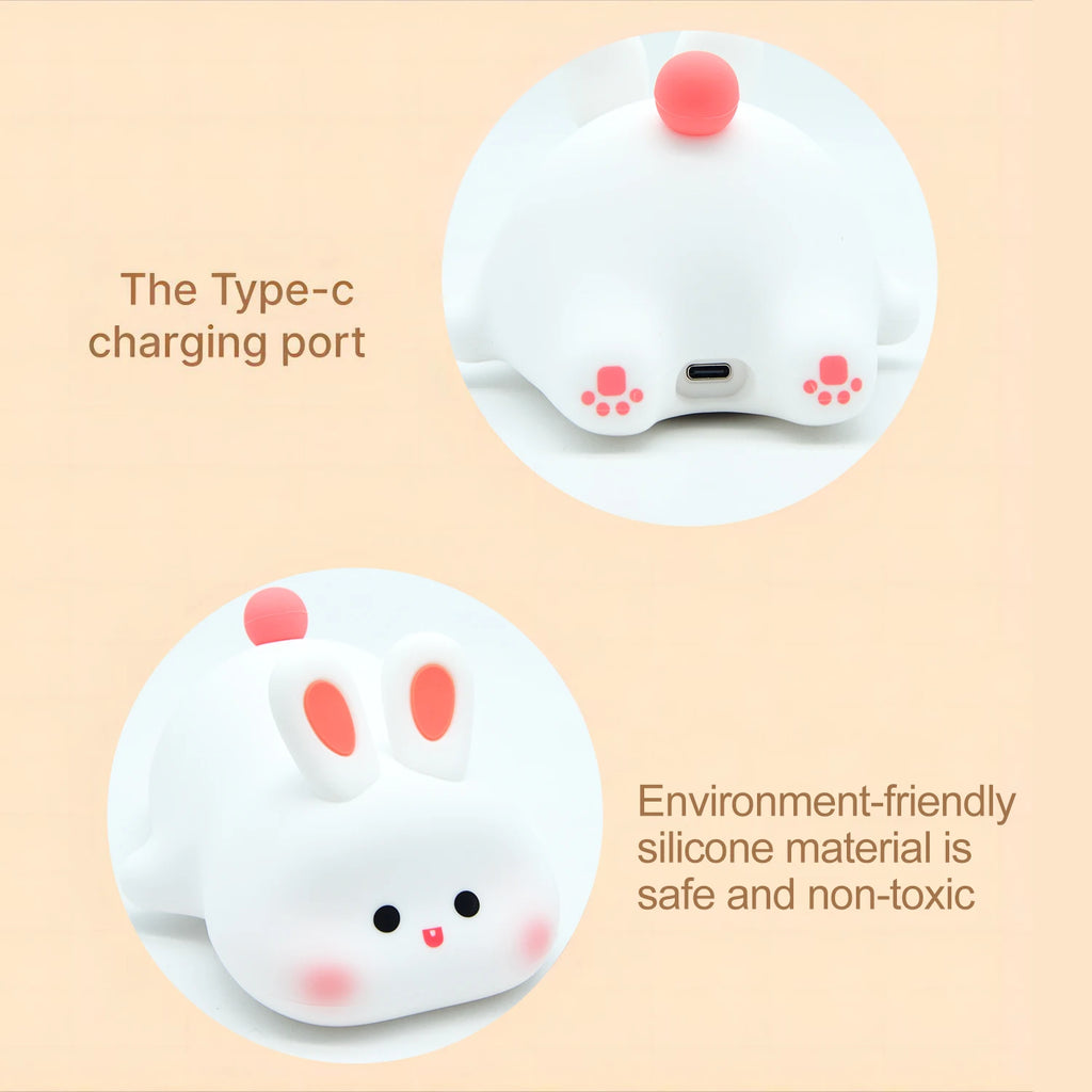 Cute Silicone Squishy Night Lamp Fox Rabbit Dimmable Nursery Nightlight Rechargeable Timing Bedside Table Lamp With Touch Sensor