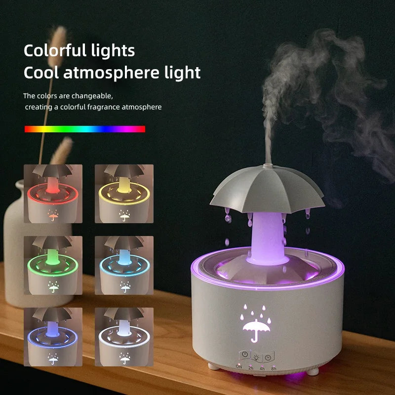 Cloud Rain Rotating Umbrella Water Drop Aromatherapy Machine Air Humidifier Diffuser Fountain Water Drop 7-Color LED Night Light