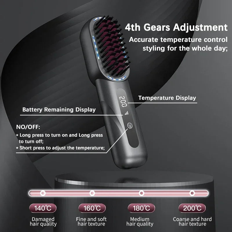 Wireless Straight Curling Hair Comb Heating Negative Ion Hair Straightener Rechargeable Anti-scalding Electric Hair Care Brushes