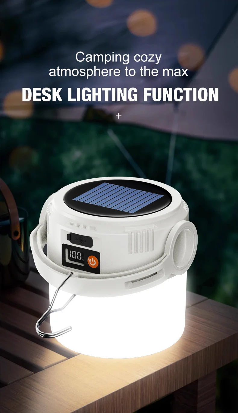 Solar LED outdoor camping lamp portable lamp configuration hook supports TYPE-C charging.