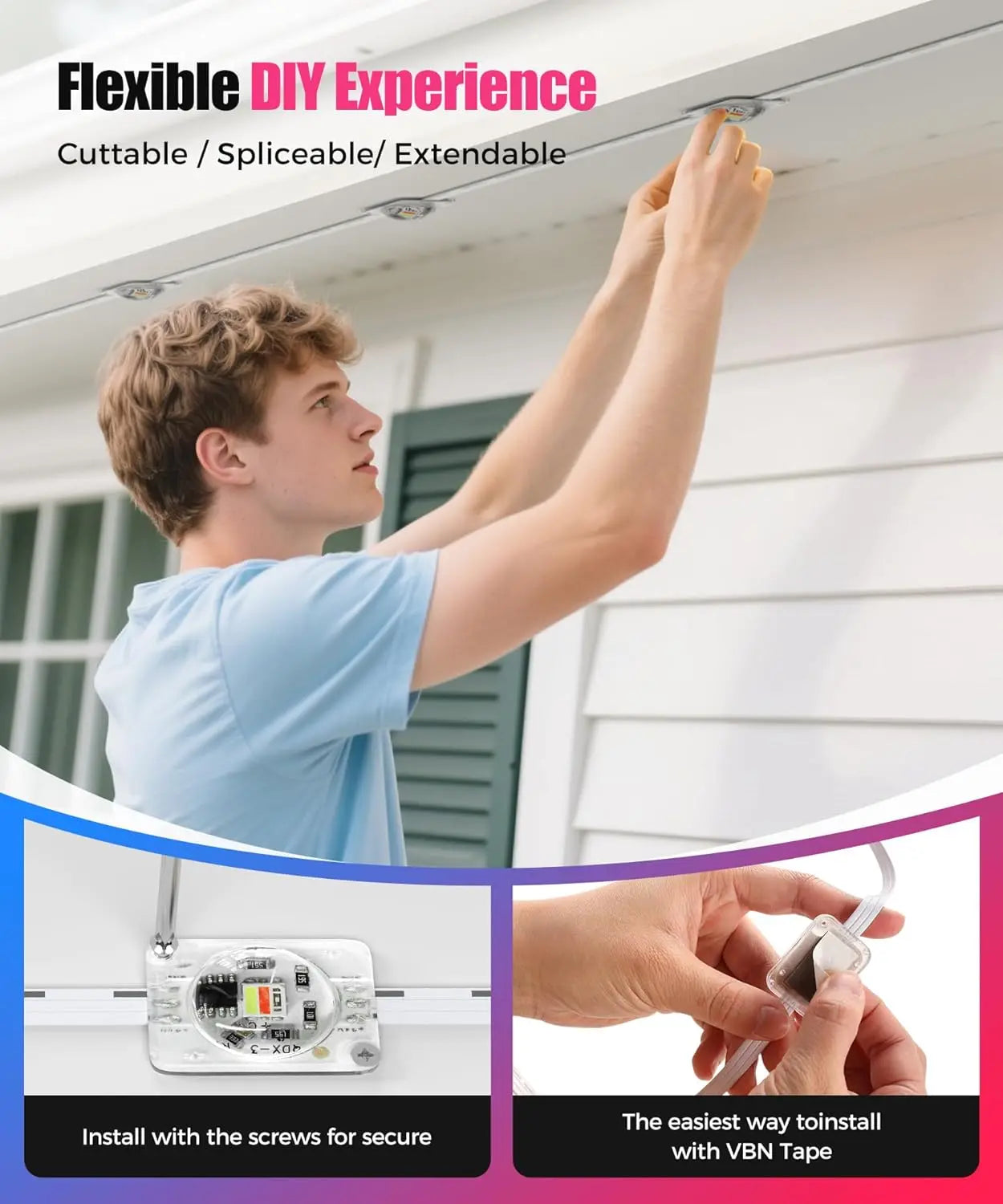 60M Smart RGB Eave Lights App & Remote IP67 Permanent Outdoor LED String Lights Home New Year Christmas Birthday DIY Lighting