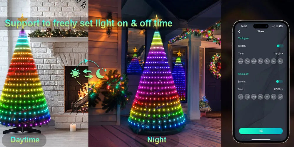 RGBIC 6.9FT 400LEDs Christmas Lights Holiday String Lights with Star Shape, Smart LED Xmas Tree for Indoor Outdoor Decor