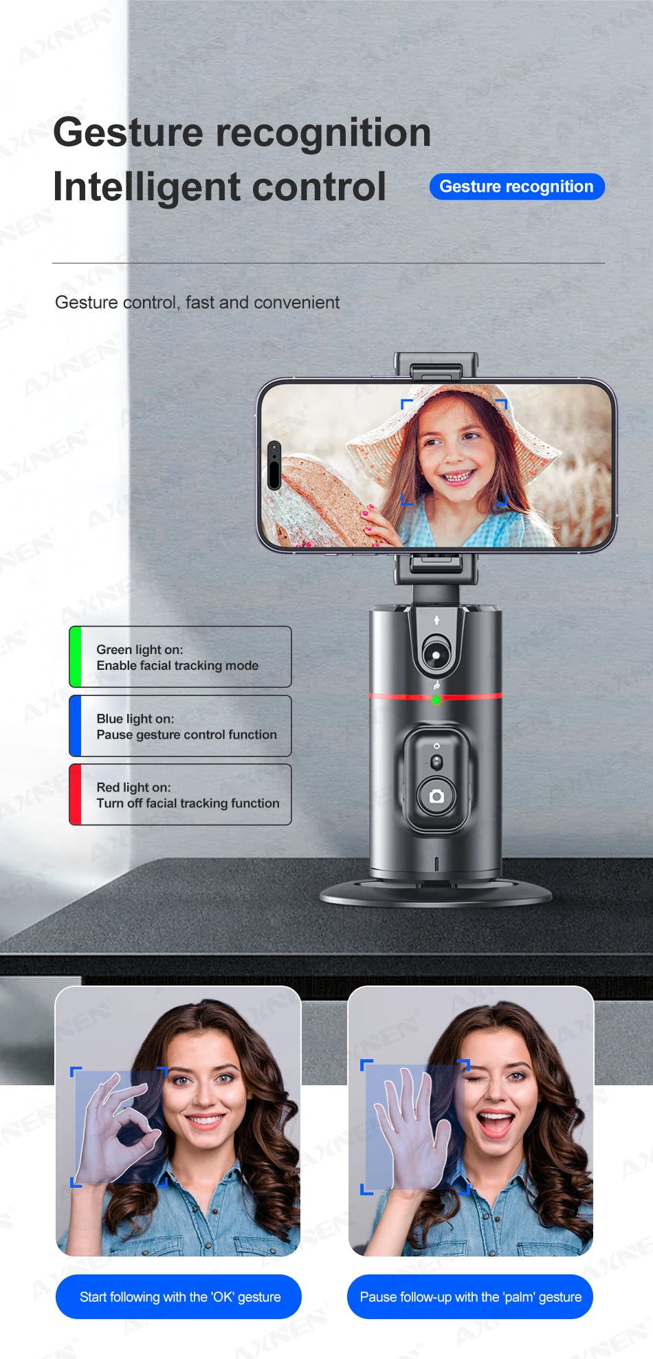 P02 360 Rotation Gimbal Stabilizer, Follow-up Selfie Desktop Face Tracking Gimbal for Tiktok Smartphone Live,with Remote Shutter