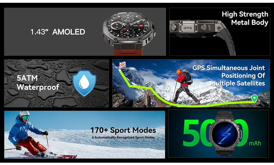 Smart Watch For T-Rex 3 GPS Smartwatch AMOLED Touch Screen 5ATM Outdoor Compass Smart Fitness Sport Monitor Men Watch ForXiaomi