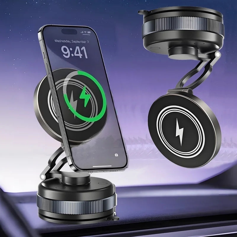 15W Metal Vacuum Suction Magnetic Wireless Charger Mount 360° Rotatable Compatible with  Smartphones, for Car Gym Bathroom Mirro