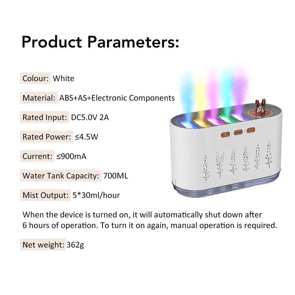 700ml Air Humidifier USB Essential Oil Diffuser 7 LED Lights Aromatherapy Mist Maker Humidifier for Car Home Bedroom with Timer