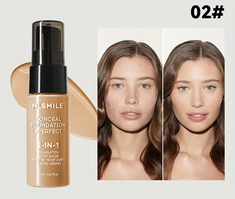 2-In-1 Oil Control Liquid Foundation And Conceal, Full Coverage Long Lasting Waterproof, Hydrating And Brightening Concealer