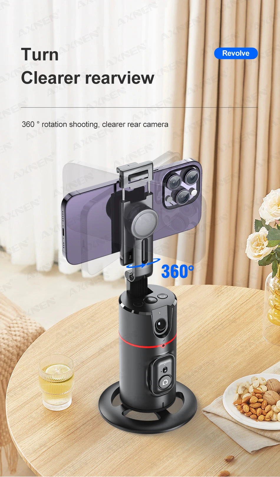 P02 360 Rotation Gimbal Stabilizer, Follow-up Selfie Desktop Face Tracking Gimbal for Tiktok Smartphone Live,with Remote Shutter