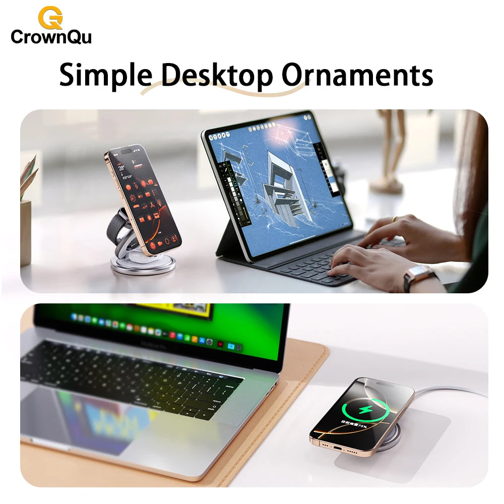 Qi2.2 3-in-1 Metal Magnetic Wireless Charger 25W Fast Charging Station 360° Rotation Foldable for iPhone 17 16 15 Watch Airpods