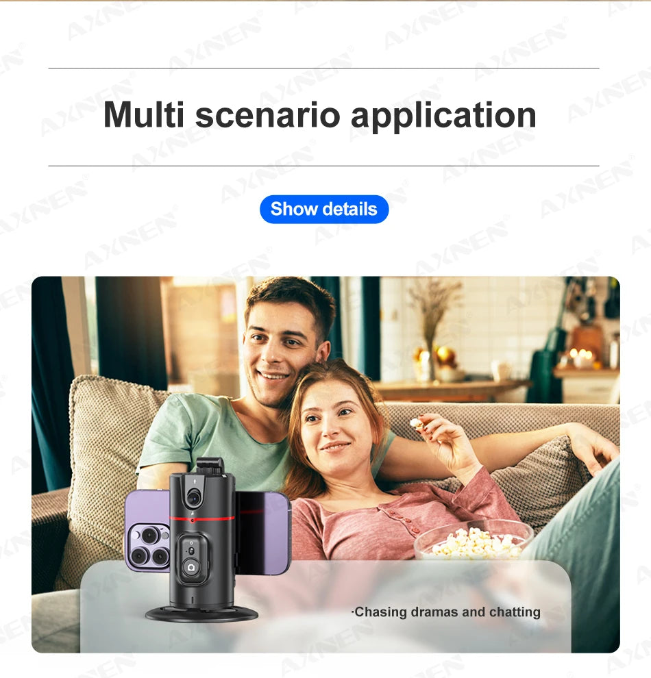 P02 360 Rotation Gimbal Stabilizer, Follow-up Selfie Desktop Face Tracking Gimbal for Tiktok Smartphone Live,with Remote Shutter