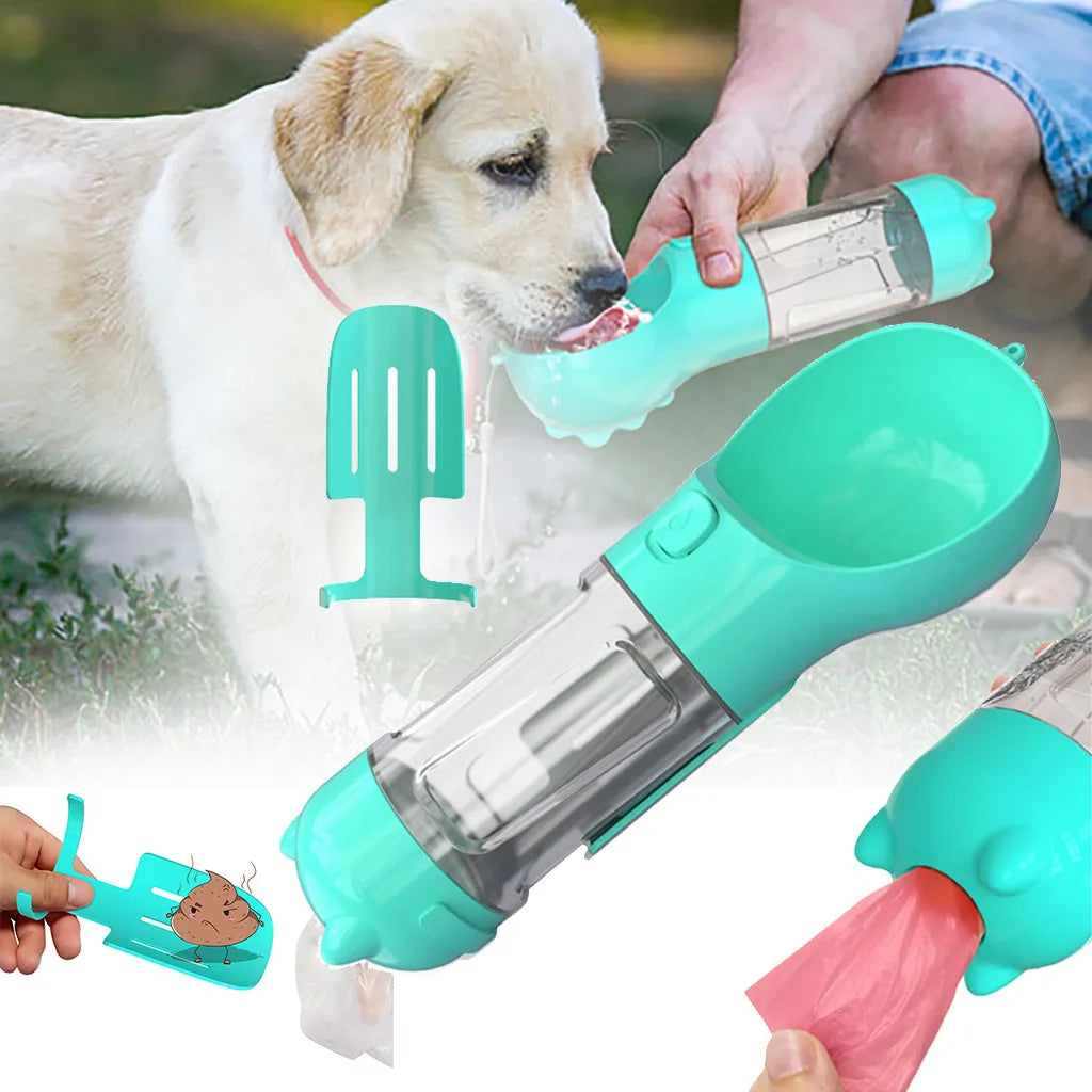3-in-1 Portable Dog Travel Leak-Proof Dog Water Bottle Food Feeder Pet Waste Bag Dispenser Outdoor Essentials for Dogs & Puppies