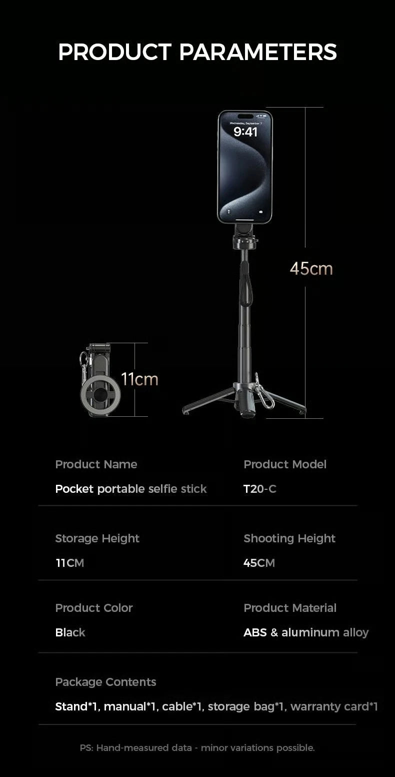 4-in-1 Multifunctional Magnetic mini Selfie Stick with 360° Rotation Wireless Bluetooth Control Magnetic Phone Holder