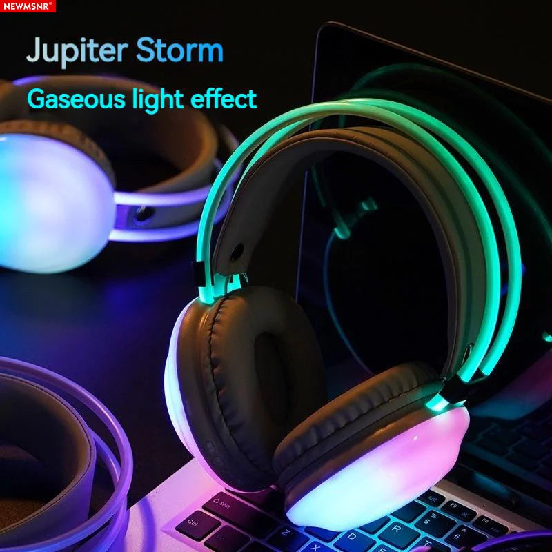 Gamer Wireless Bluetooth Headphones RGB Flowing Colorful Lamp Head Earphone Hifi Stereo Noise Reduction Gaming Headsets With Mic
