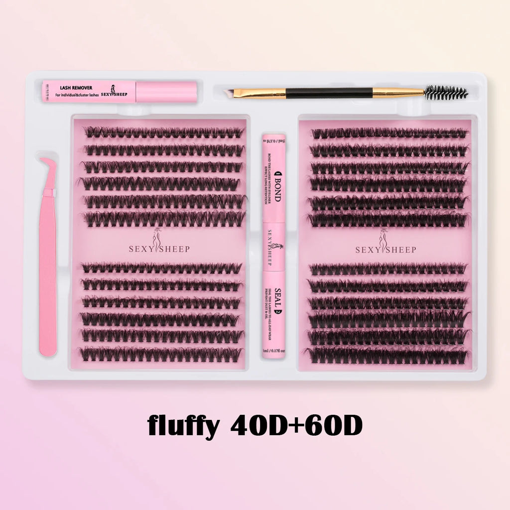 DIY False Eyelashes Clusters Extensions Individual Lashes Cluster Natural Segmented With glue,Remover,lash brush，tweezers