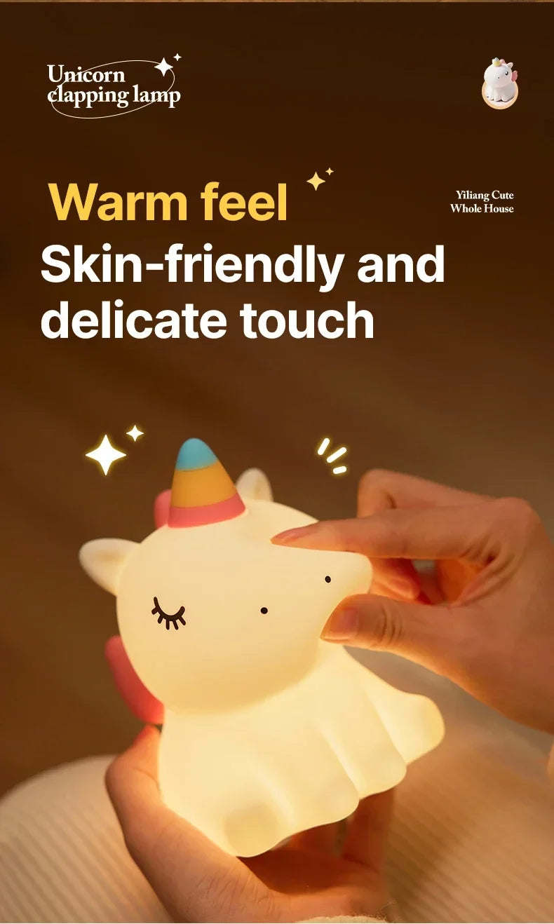 Cartoon Unicorn Night Lamp Soft Silicone Pat Light Warm Light Eye Protection Night Reading Lamp Desktop Kid's Room Decoration