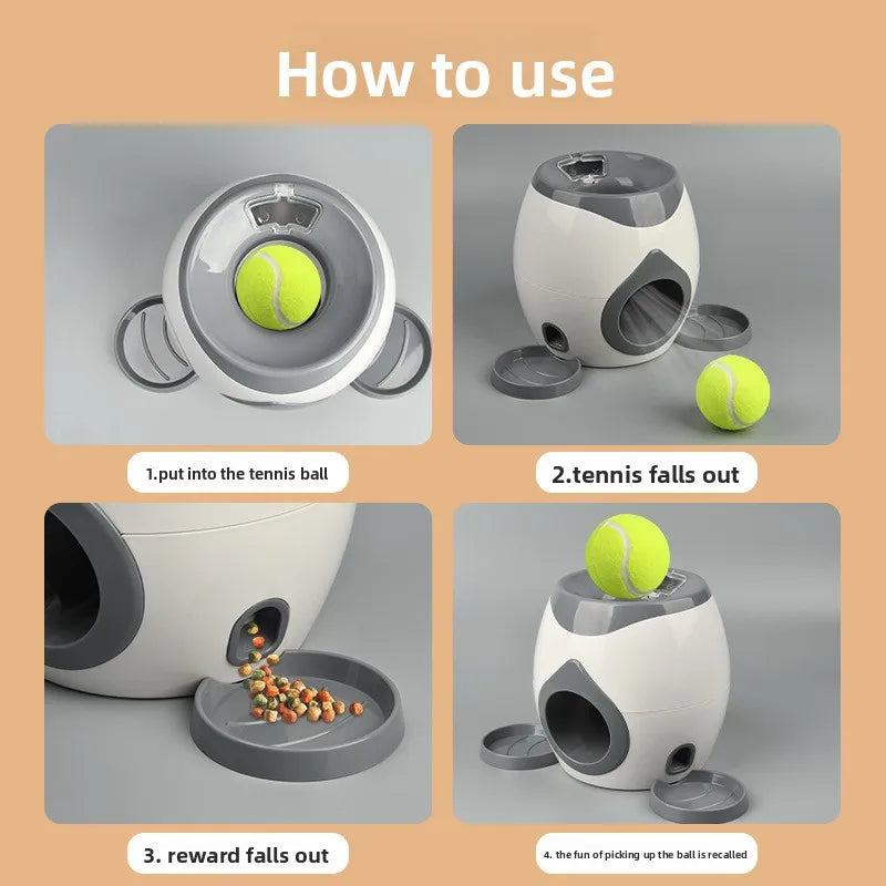 2 in 1 Dog Pet Interactive Toy Tennis Ball Launcher Automatic Throwing Training Reward Machine Fun Feeding Machine Pet Supplies