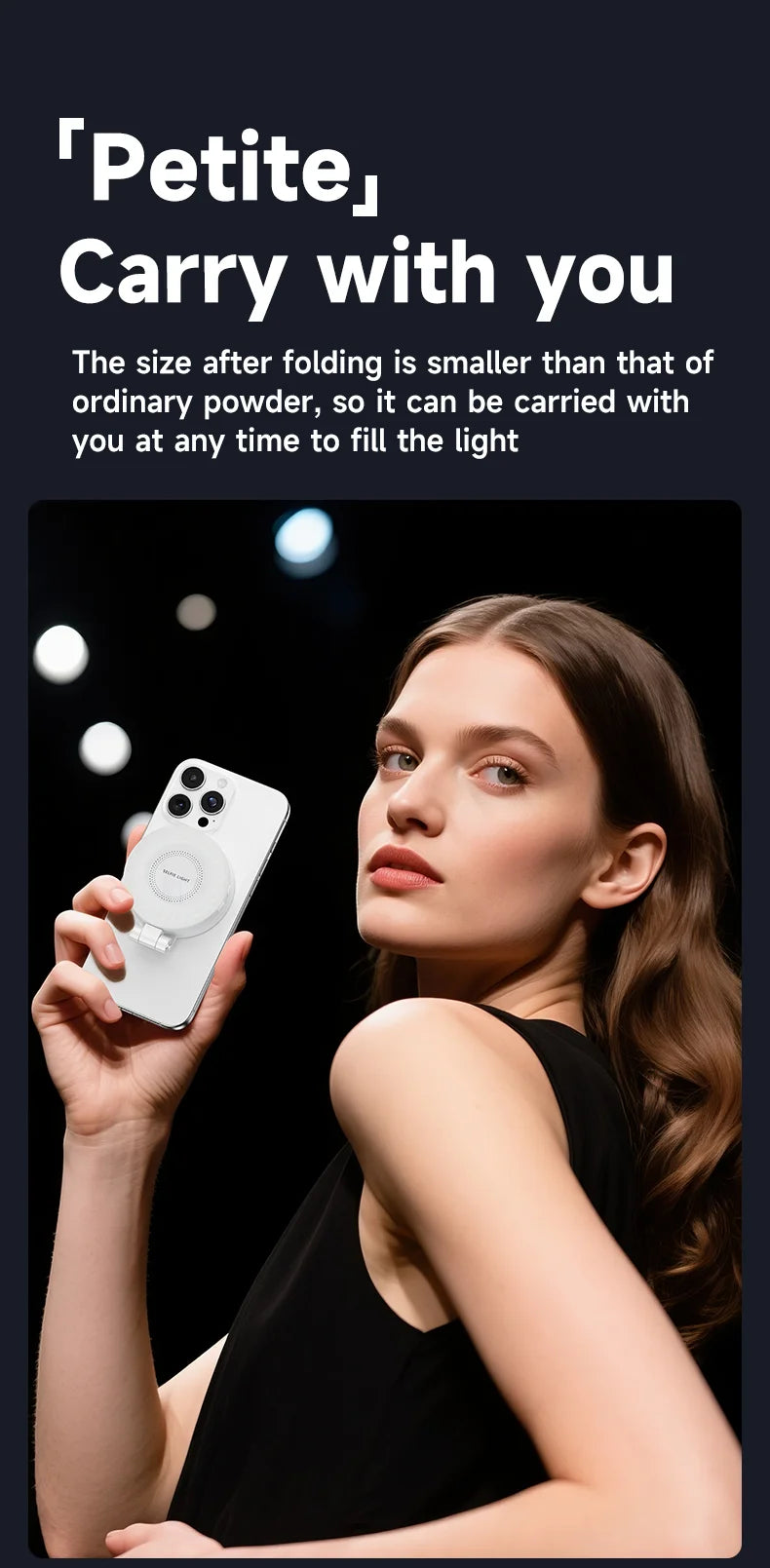 Magnetic Selfie Light Compatible with MagSafe iPhone&Android Phone Light with a Mirror 360° Folding LED Selfie Ring Fill Light
