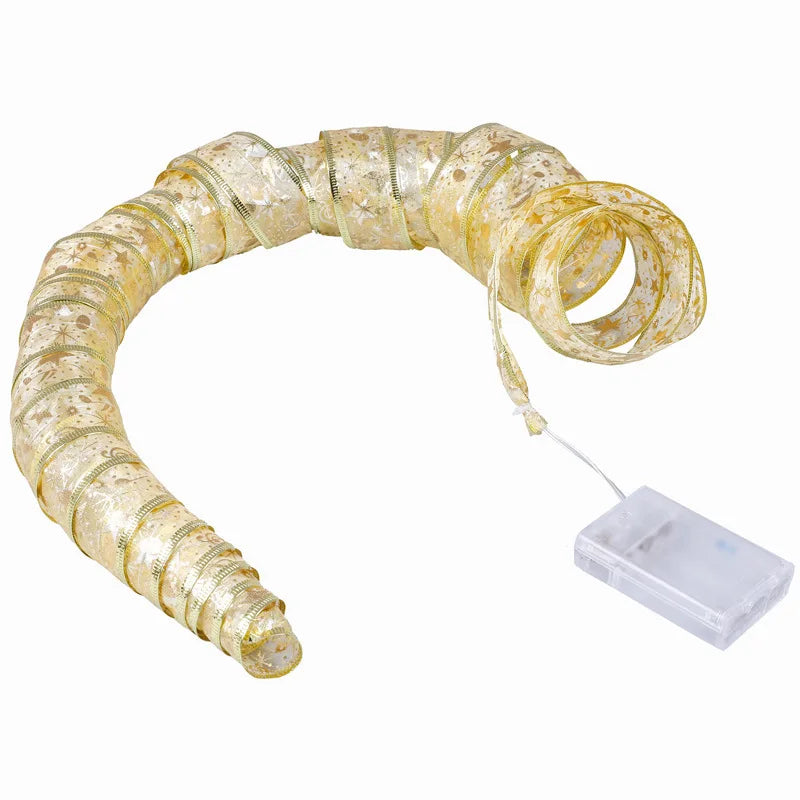 Christmas Ribbon Fairy Light Christmas Decoration DIY Bows String Light Tree Ornaments For Home 2024 Xmas Decor New Year Navidad