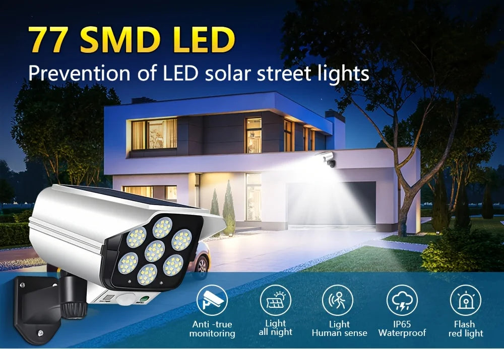 Outdoor Motion Sensor Solar Lights 2000 Lumens 77LED Solar Motion Sensor LED Light Outdoor Camera Wireless Security Floodlights